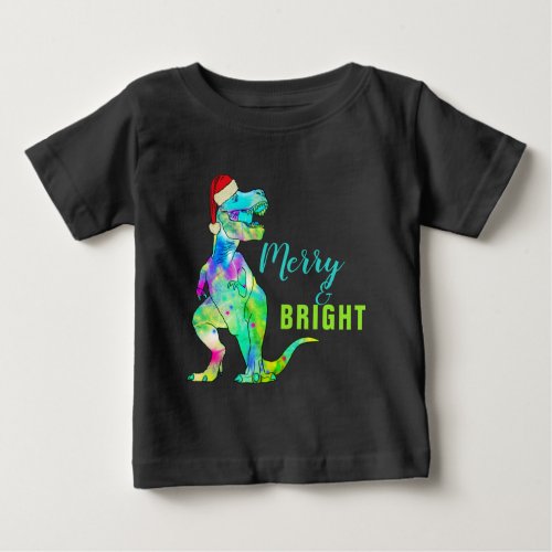 Dinosaur Santa T_Rex Merry and bright quote Baby T_Shirt