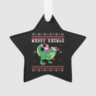 Dinosaur Santa T-Rex Ugly Christmas Sweater Ornament