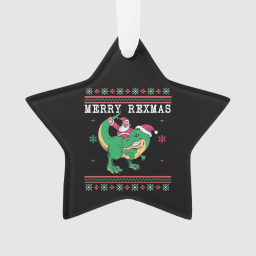 Dinosaur Santa T_Rex Ugly Christmas Sweater Ornament