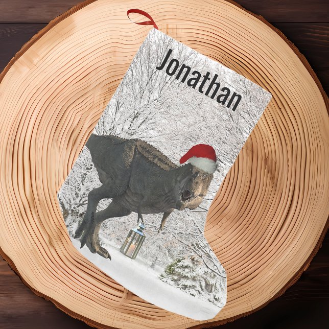 Dinosaur Santa Tyrannosaurus T-rex Name Winter Small Christmas Stocking (Creator Uploaded)
