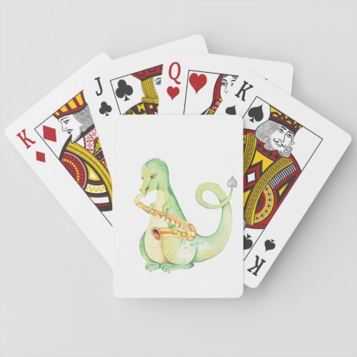 Dinosaur Saxophone Playing Poker Cards