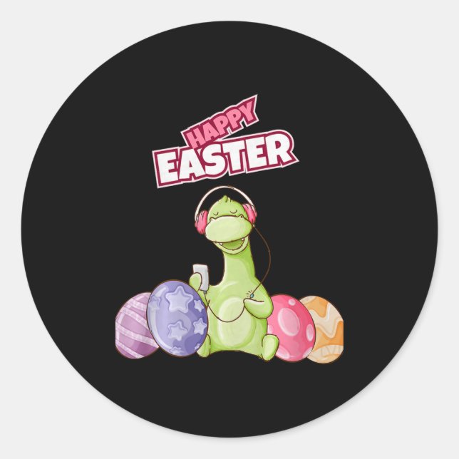 Dinosaur Say Happy Easter Premium Tri-blend  Classic Round Sticker (Front)