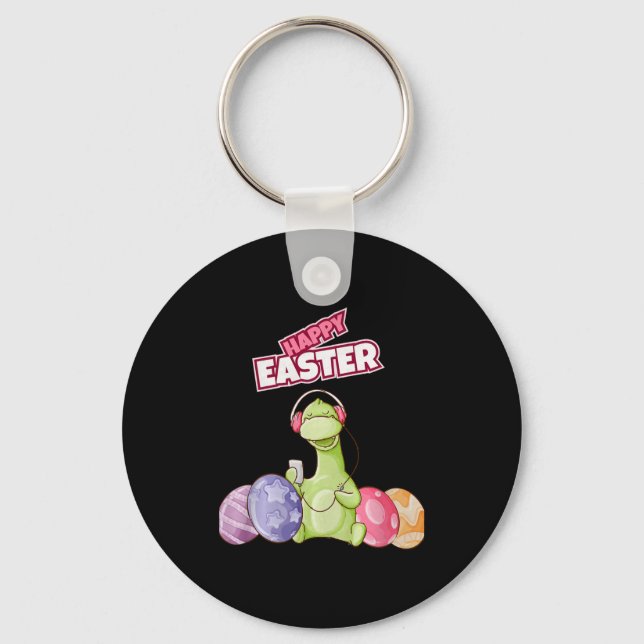 Dinosaur Say Happy Easter Premium Tri-blend  Keychain (Front)