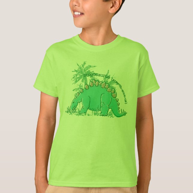 Dinosaur say Stegosaurus boys lime green t-shirt (Front)