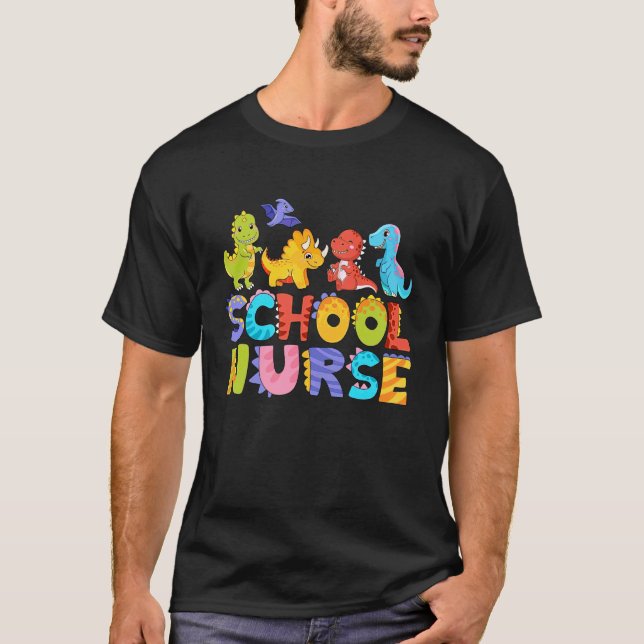 Dinosaur School Nurse Elementary Pre K School Nurs T-Shirt (Front)
