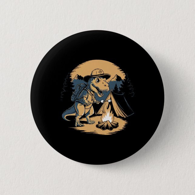 Dinosaur Scouting Camping For Kids Boys Girls  Button (Front)