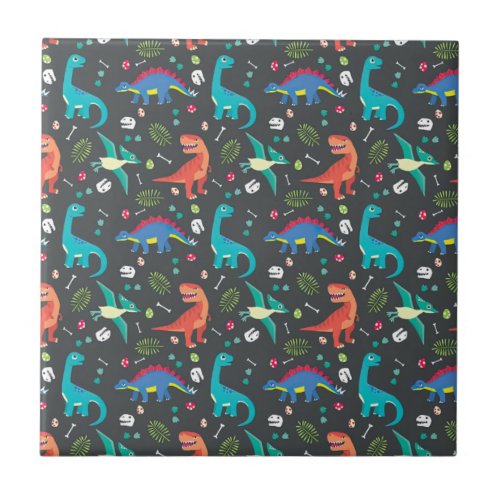 Dinosaur Seamless Pattern Dinosaur Seamless Patte Ceramic Tile