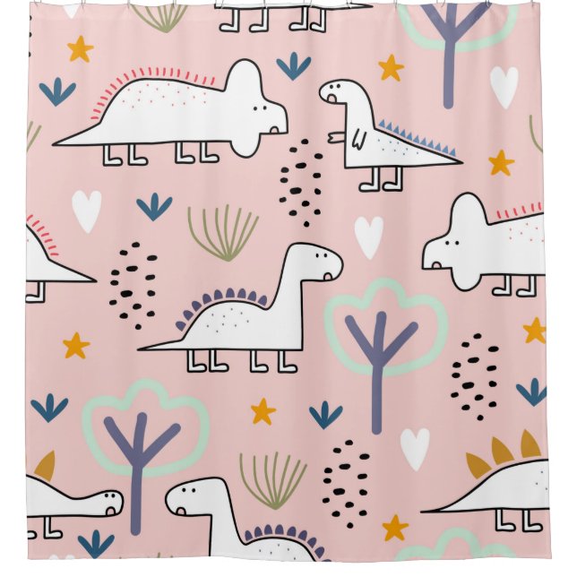 Dinosaur seamless pattern, vintage illustration wi shower curtain (Front)