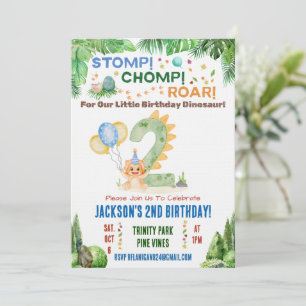 Dinosaur Second Birthday Party Invitation