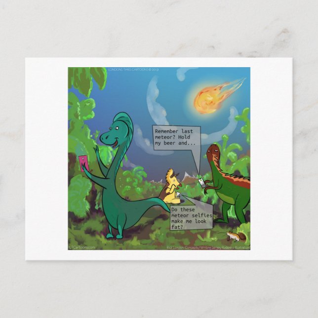 Dinosaur Selfie Funny Comic Postcard (Front)