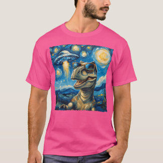 Dinosaur Selfie Van Gogh Style Starry Night Alien T-Shirt