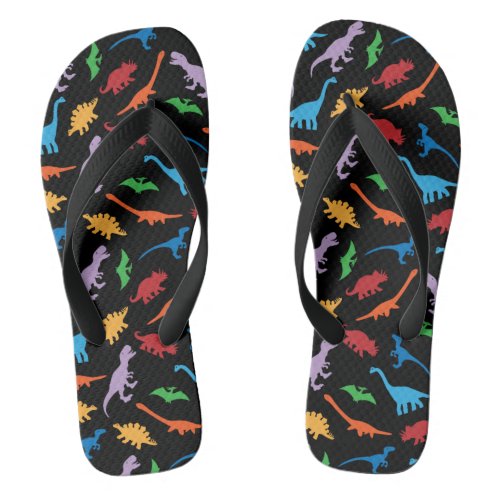 Dinosaur seven species silhouette pattern flip flops