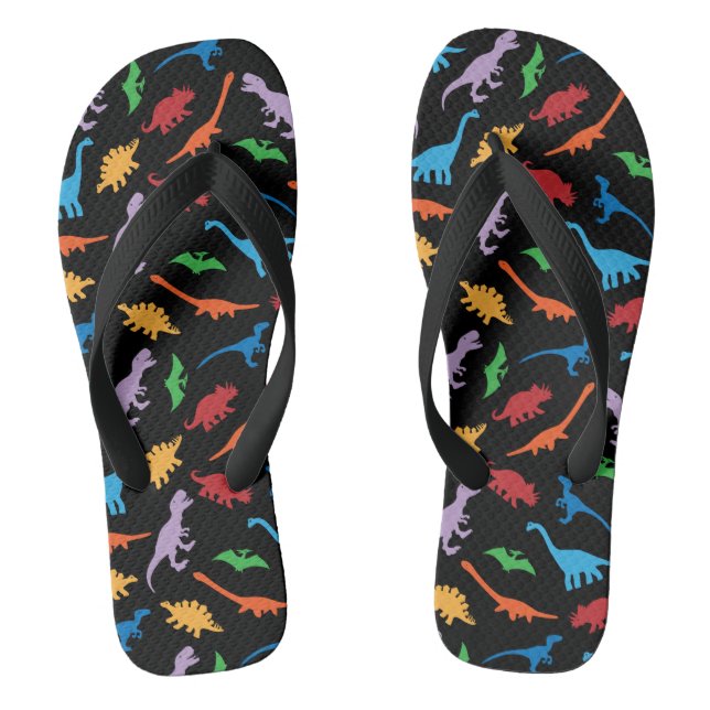Dinosaur seven species silhouette pattern flip flops (Footbed)