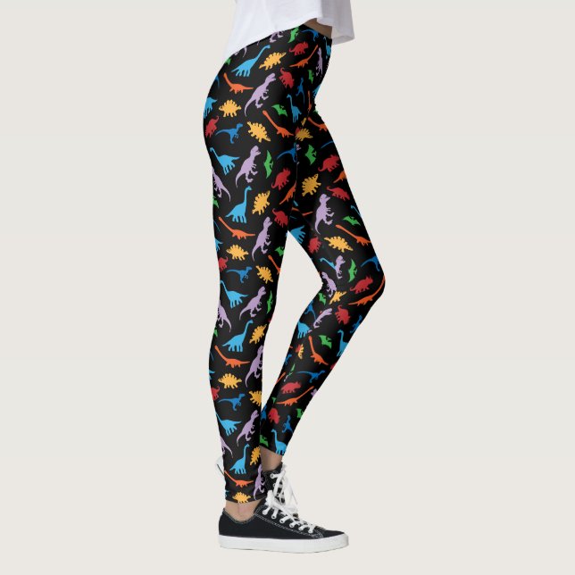 Dinosaur seven species silhouette pattern leggings (Right)