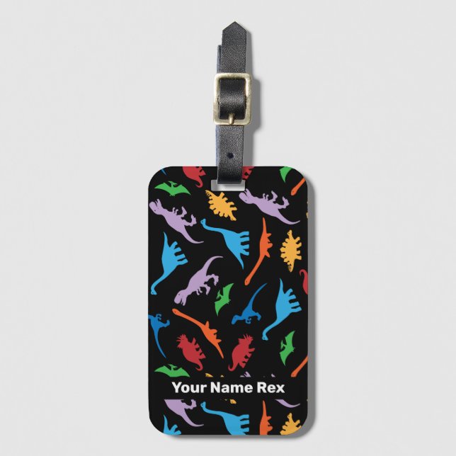 Dinosaur seven species silhouette pattern luggage  luggage tag (Front Vertical)