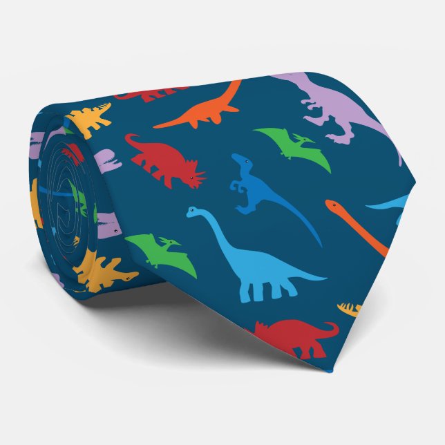 Dinosaur seven species silhouette pattern neck tie (Rolled)
