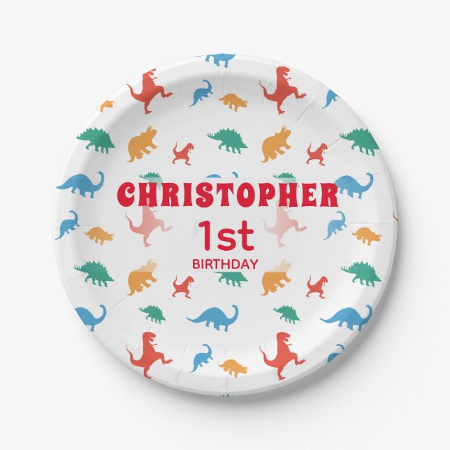 Dinosaur Silhouette birthday paper plates (Front)