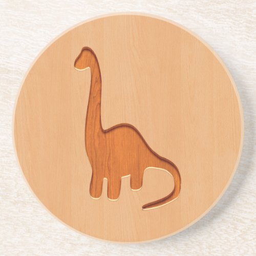 Dinosaur silhouette engraved on wood design coaster