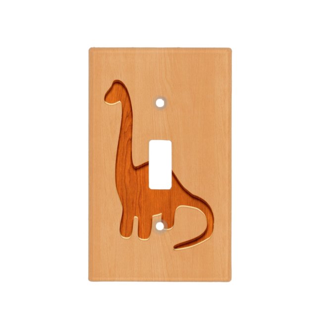 Dinosaur silhouette engraved on wood design light switch cover (Front)