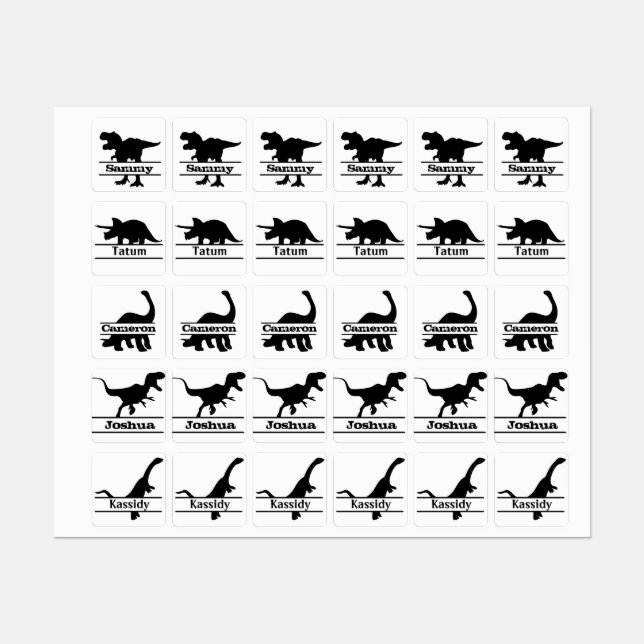 Dinosaur Silhouette Personalized Names Labels (Sheet)