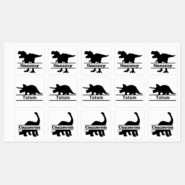 Dinosaur Silhouette Personalized Names Labels (Sheet)