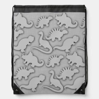 Dinosaur Silhouettes in Grey Drawstring Bag