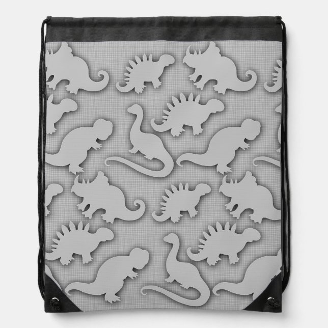 Dinosaur Silhouettes in Grey Drawstring Bag (Front)