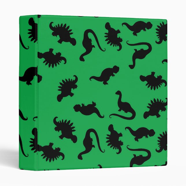 Dinosaur Silhouettes on Green Background Pattern 3 Ring Binder (Front/Spine)