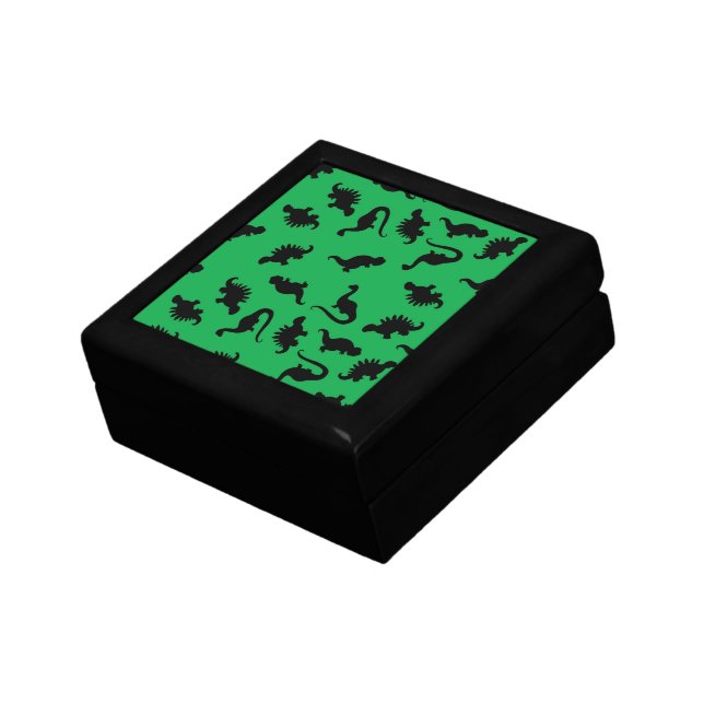 Dinosaur Silhouettes on Green Background Pattern Gift Box (Side)