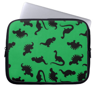 Dinosaur Silhouettes on Green Background Pattern Laptop Sleeve