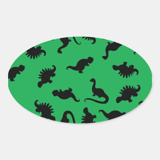 Dinosaur Silhouettes on Green Background Pattern Oval Sticker (Front)