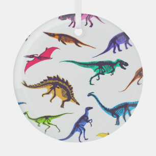 Dinosaur silhouettes: vintage sketch pattern. glass ornament