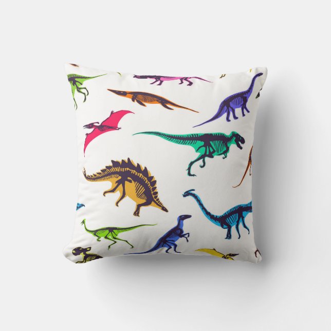 Dinosaur silhouettes: vintage sketch pattern. throw pillow (Front)