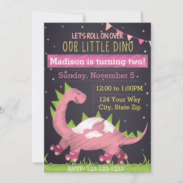Dinosaur Skate Birthday Invitation (Front)