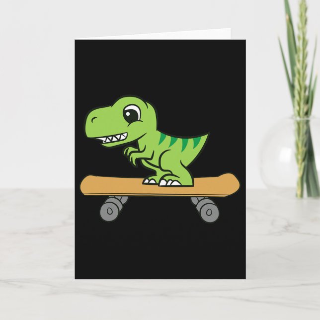 Dinosaur Skateboarding Cute Skateboard Dinosaur  Card (Front)