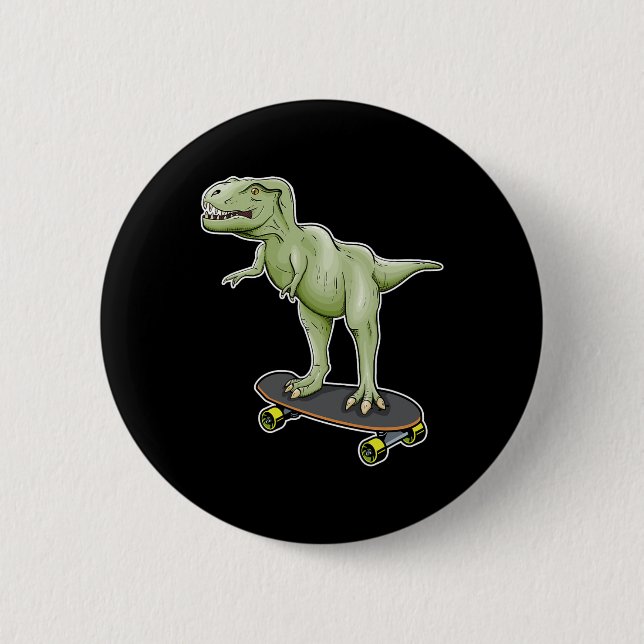 Dinosaur Skateboarding T-rex Dino Dinosaur  Button (Front)