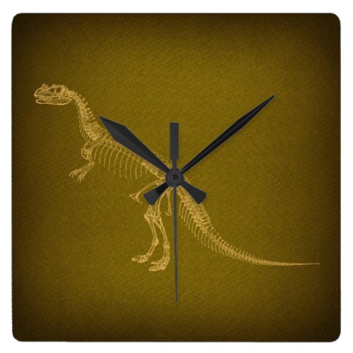 Dinosaur Skeleton Antique Dinosaur Bones Art Square Wall Clock
