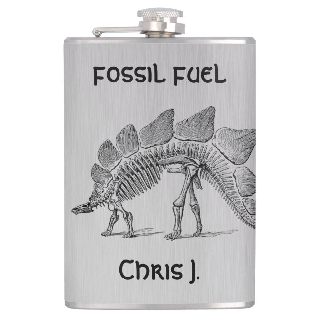 Dinosaur Skeleton Fossil Fuel on Aluminum Design Flask (Front)