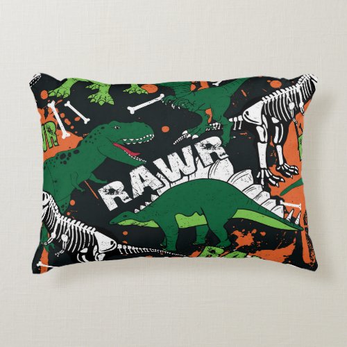 Dinosaur skeleton grunge seamless pattern accent pillow