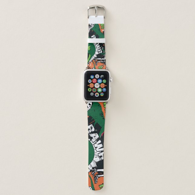 Dinosaur skeleton, grunge seamless pattern. apple watch band (Front)