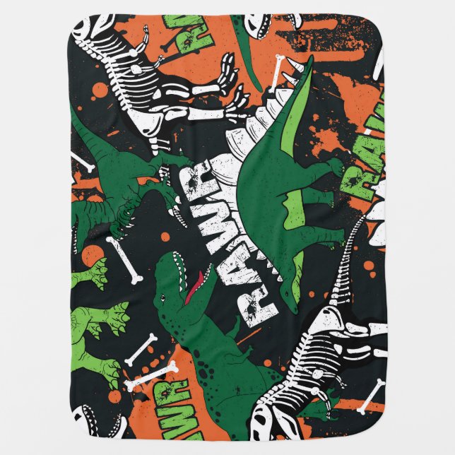 Dinosaur skeleton, grunge seamless pattern. baby blanket (Front)