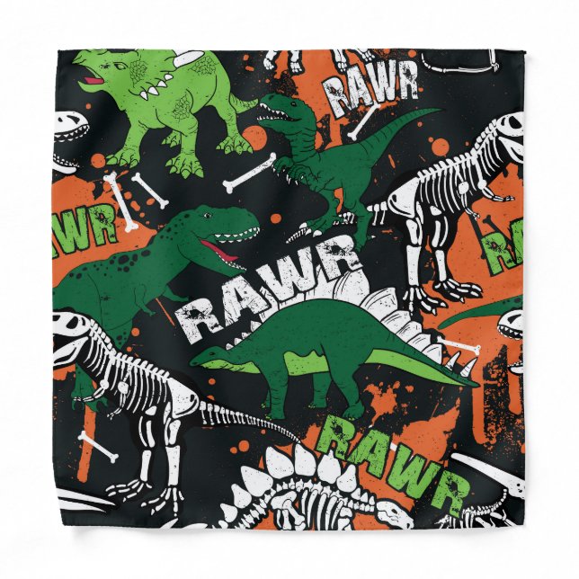 Dinosaur skeleton, grunge seamless pattern. bandana (Front)