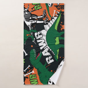 Dinosaur skeleton, grunge seamless pattern. bath towel