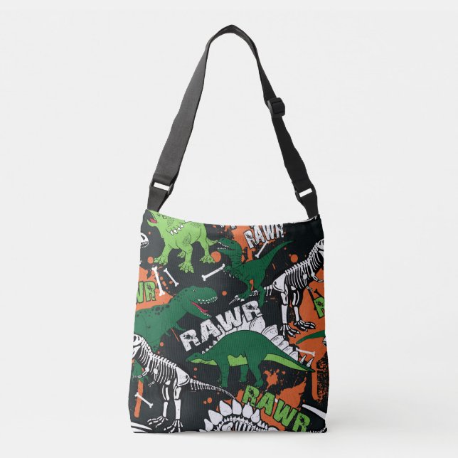 Dinosaur skeleton, grunge seamless pattern. crossbody bag (Front)