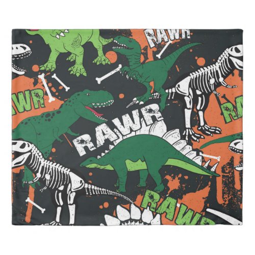Dinosaur skeleton grunge seamless pattern duvet cover