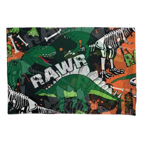 Dinosaur skeleton grunge seamless pattern pillow case