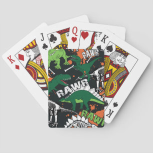 Dinosaur skeleton, grunge seamless pattern. poker cards
