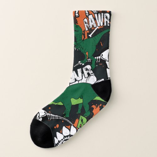 Dinosaur skeleton grunge seamless pattern socks