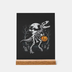 Dinosaur Skeleton Halloween Pumpkin Graveyard Desi Acrylic Sign