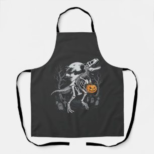 Dinosaur Skeleton Halloween Pumpkin Graveyard Desi Apron